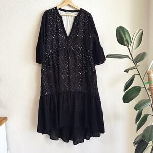 Sundance Womens Midi Dress Large Crochet Bell Sleeve Tiered Beach Whimsy Boho